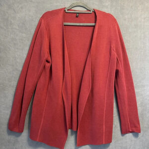 Eileen Fisher Open Front‎ Knit Cardigan Sweater Red Size Medium Mature Casual